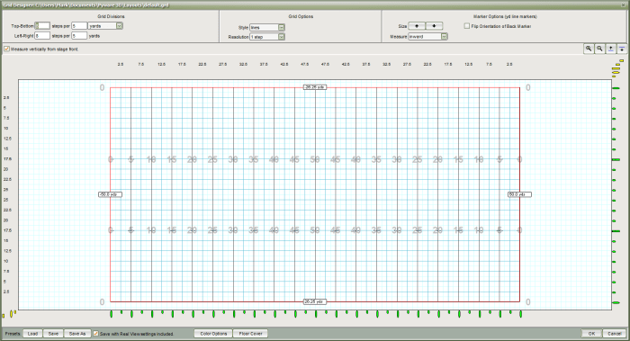 Marching band football field grid